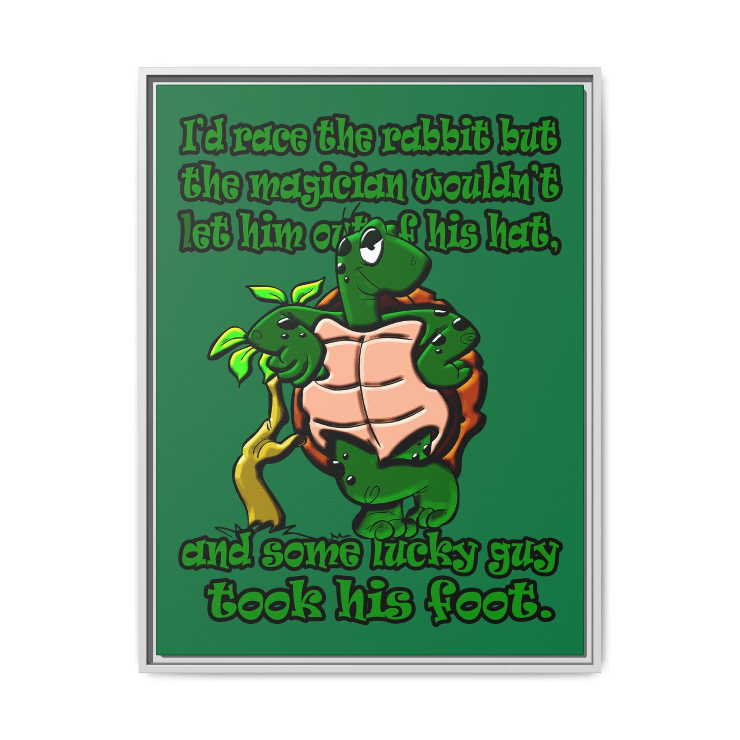 turtle race - framed canvas art (dark green)