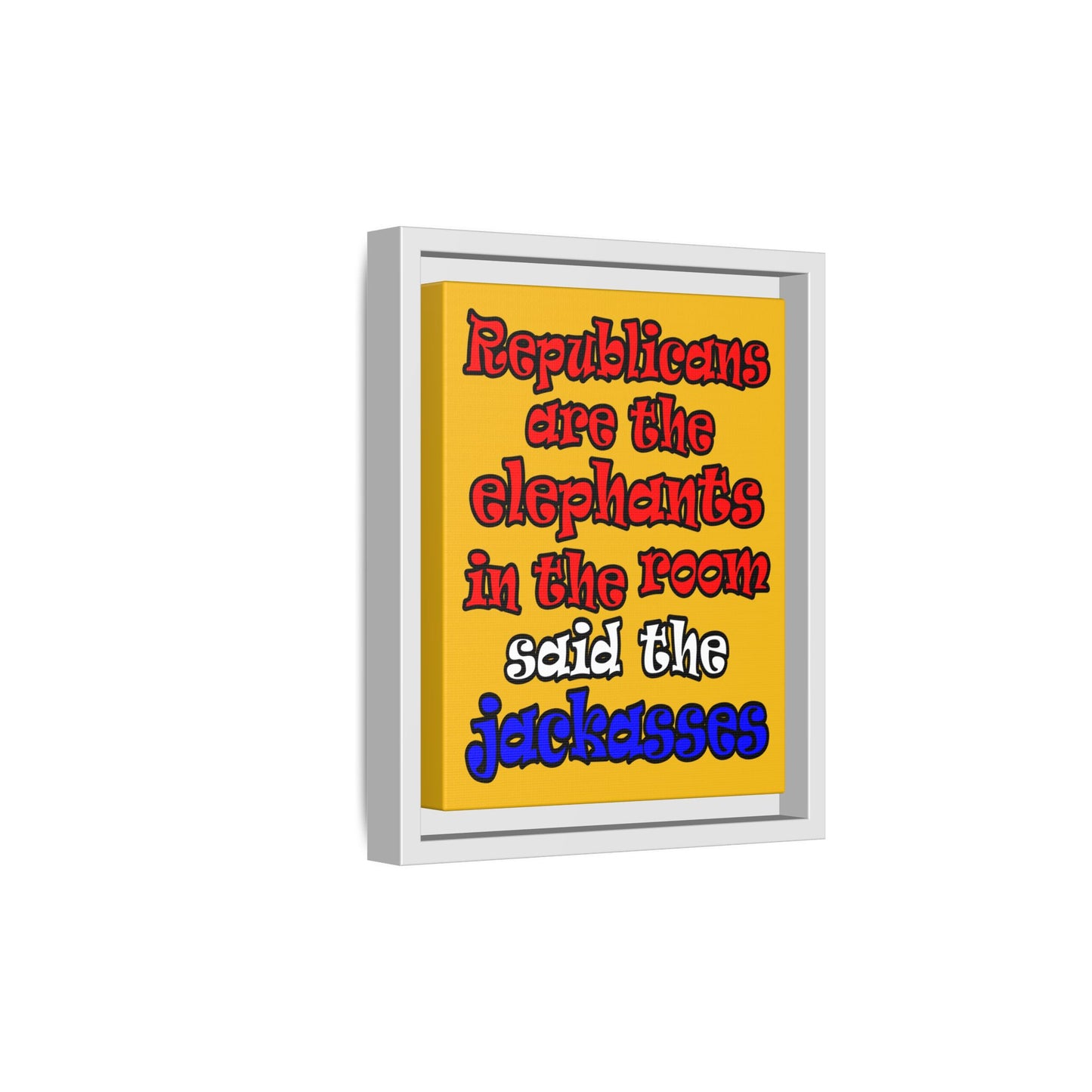 donkeys and elephants - framed canvas art (yellow)