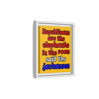 donkeys and elephants - framed canvas art (yellow)