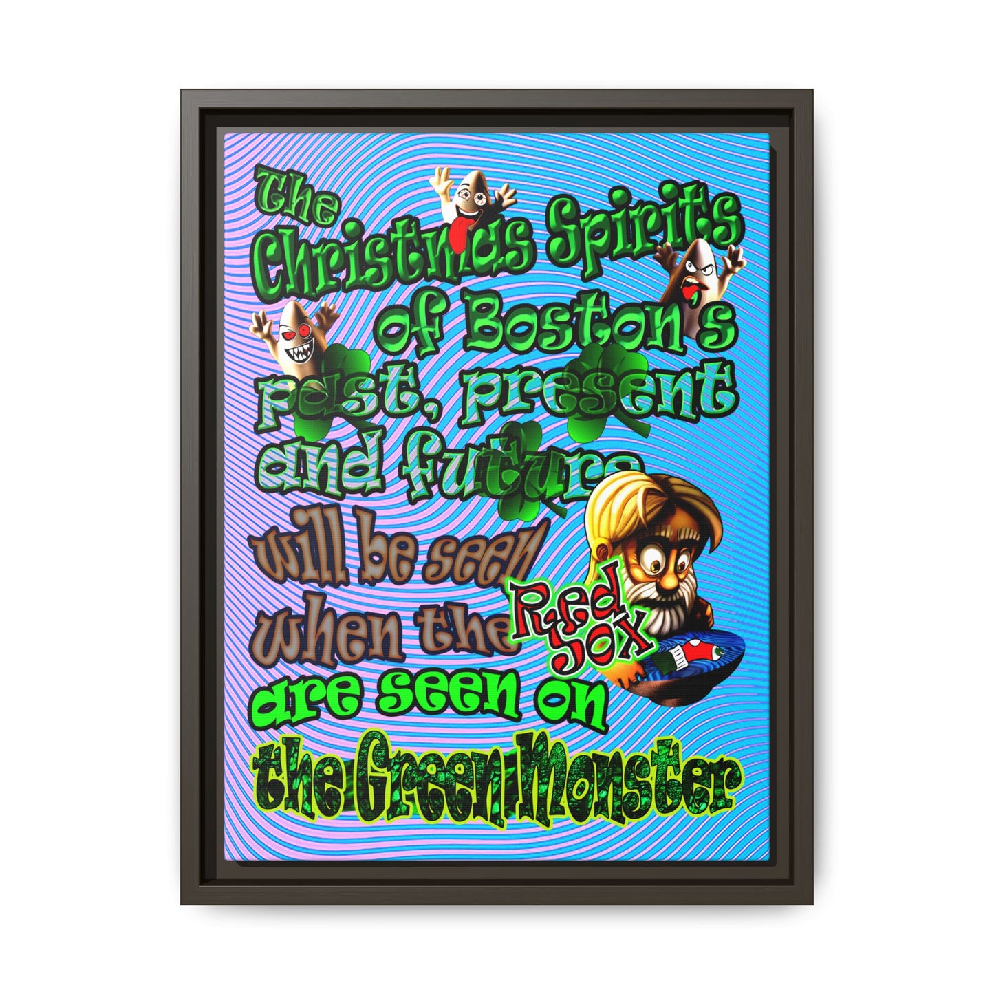 christmas spirits of boston - framed canvas art (light blue-purple wave)