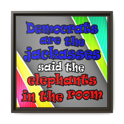 donkeys and elephants - framed canvas art (rainbow split)