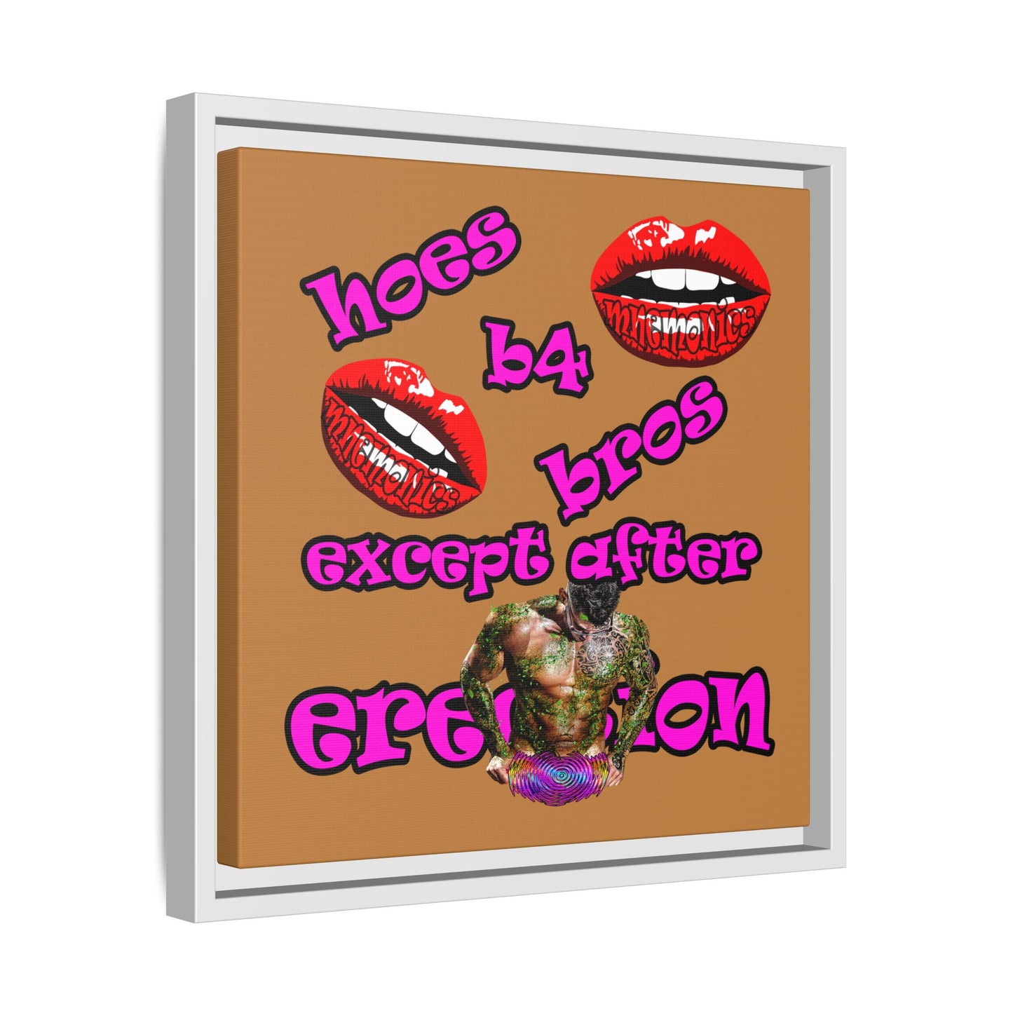 hoes b4 bros - framed canvas art (light brown)