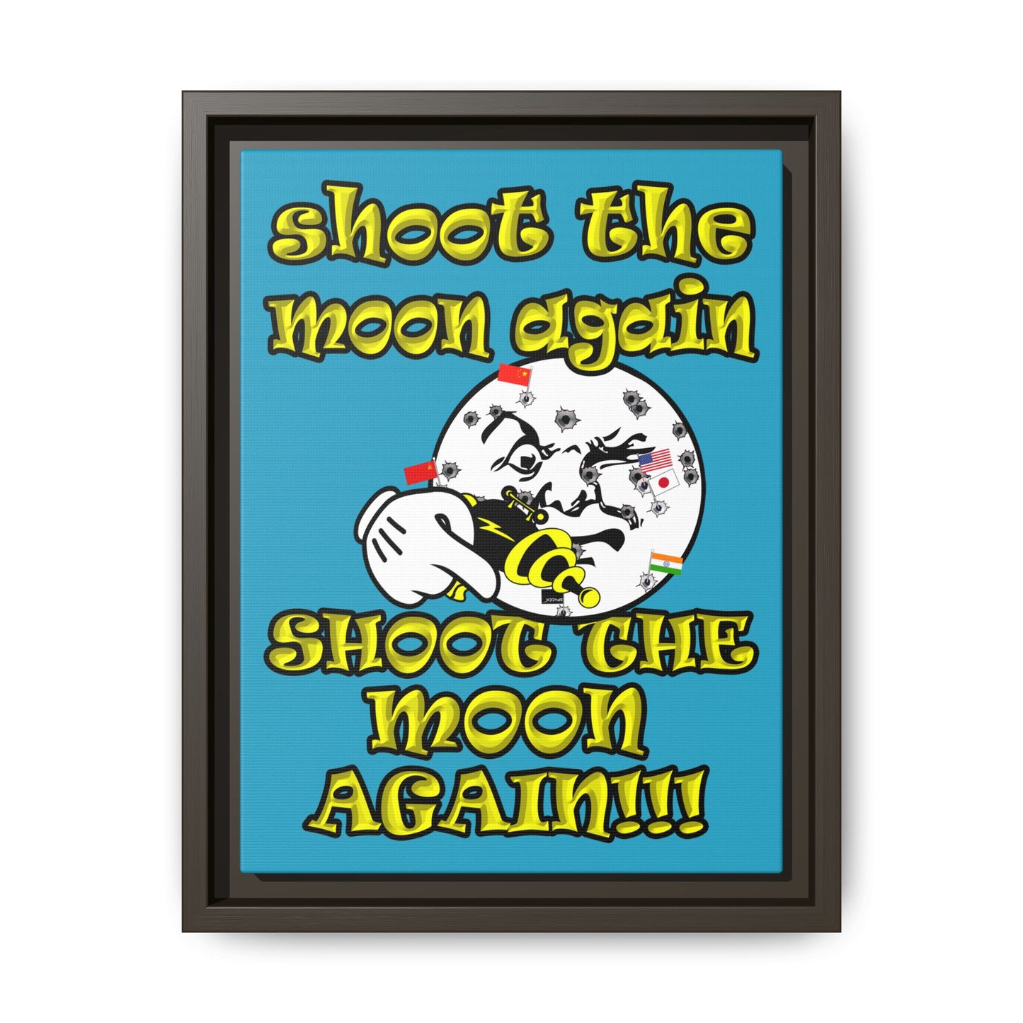 shoot the moon again - framed canvas art (turquoise)