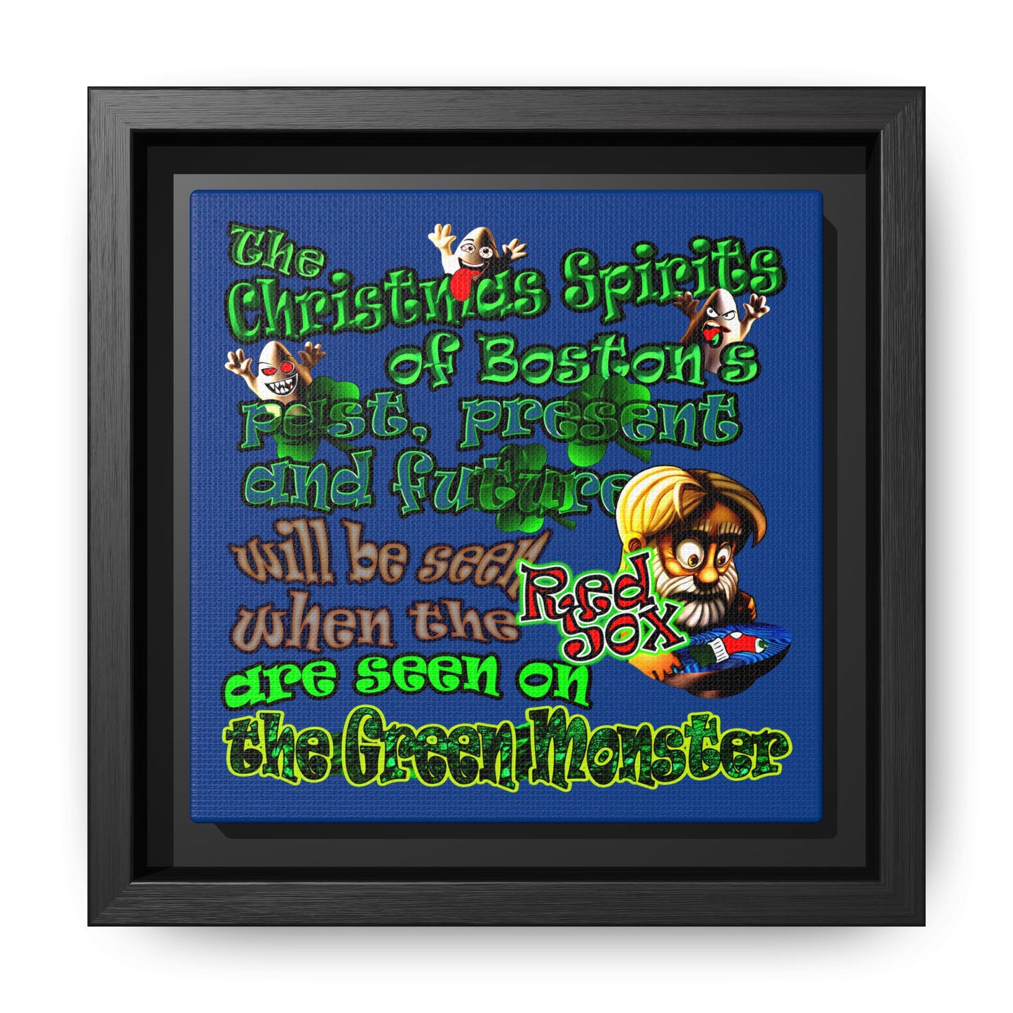 christmas spirits of boston - framed canvas art (dark blue)