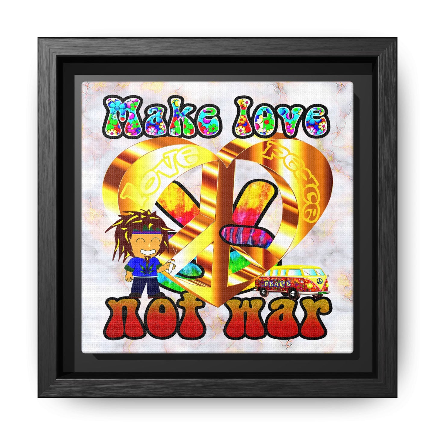 love peace - framed canvas art (white marble)