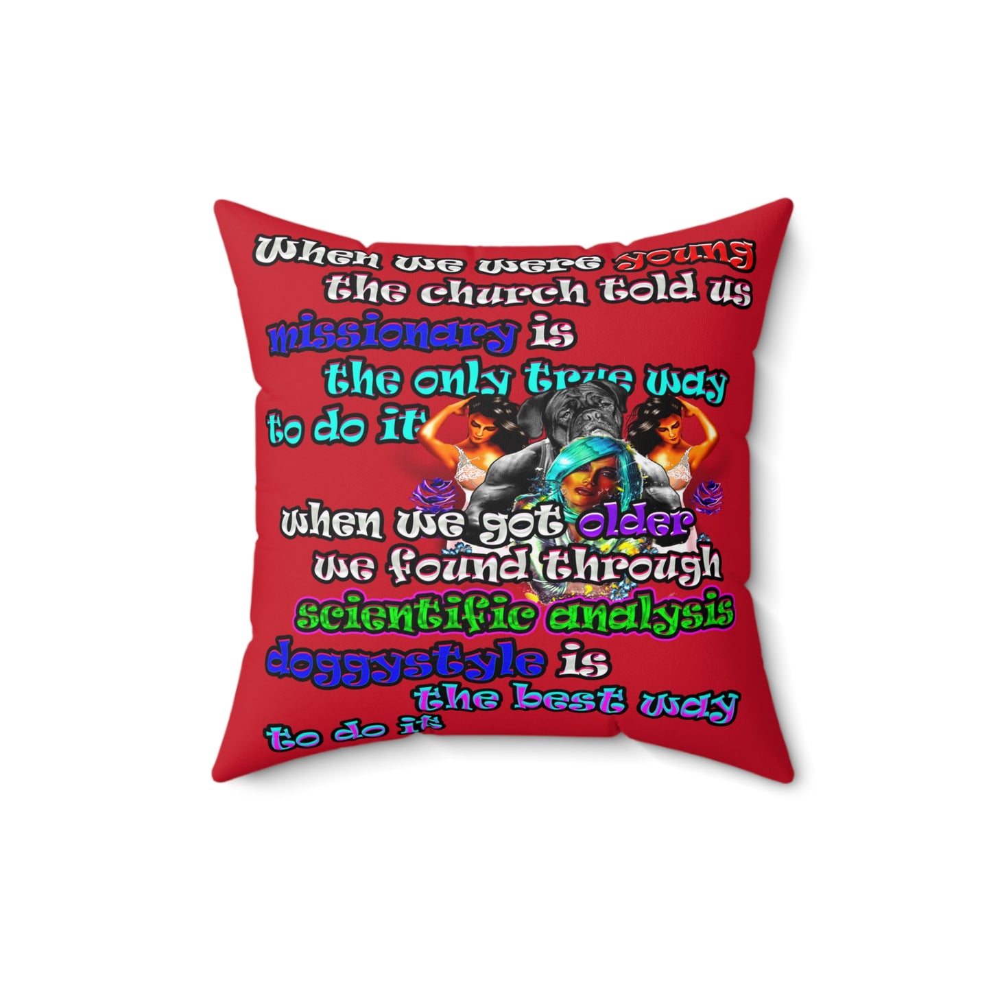 doggystyle - Spun Polyester Square Pillow - (dark red)