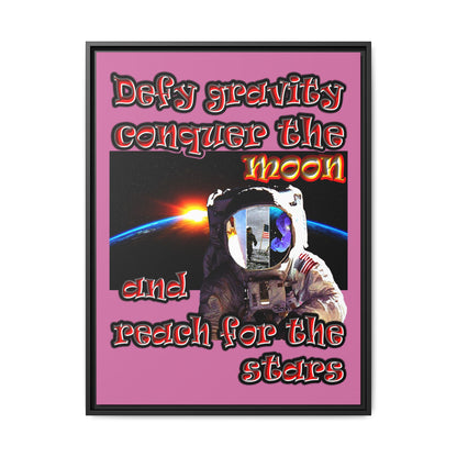 defy conquer reach - framed canvas art (light pink)