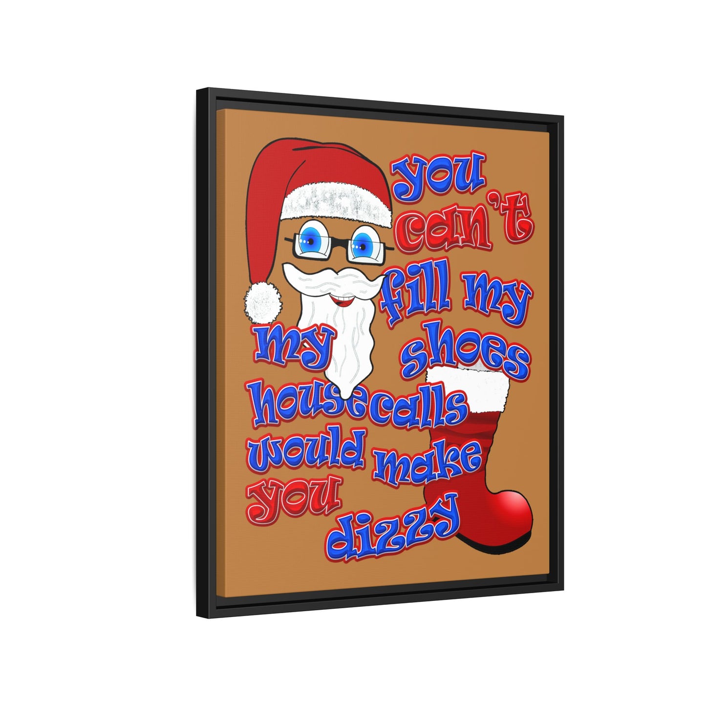 santa's shoes - framed canvas art (light brown)