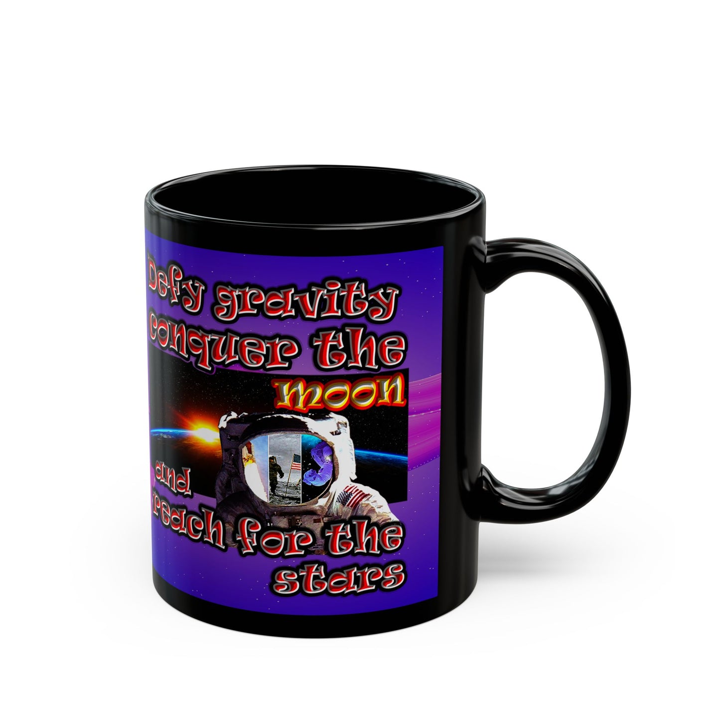 defy conquer reach - Black Mug (purple-pink wave)