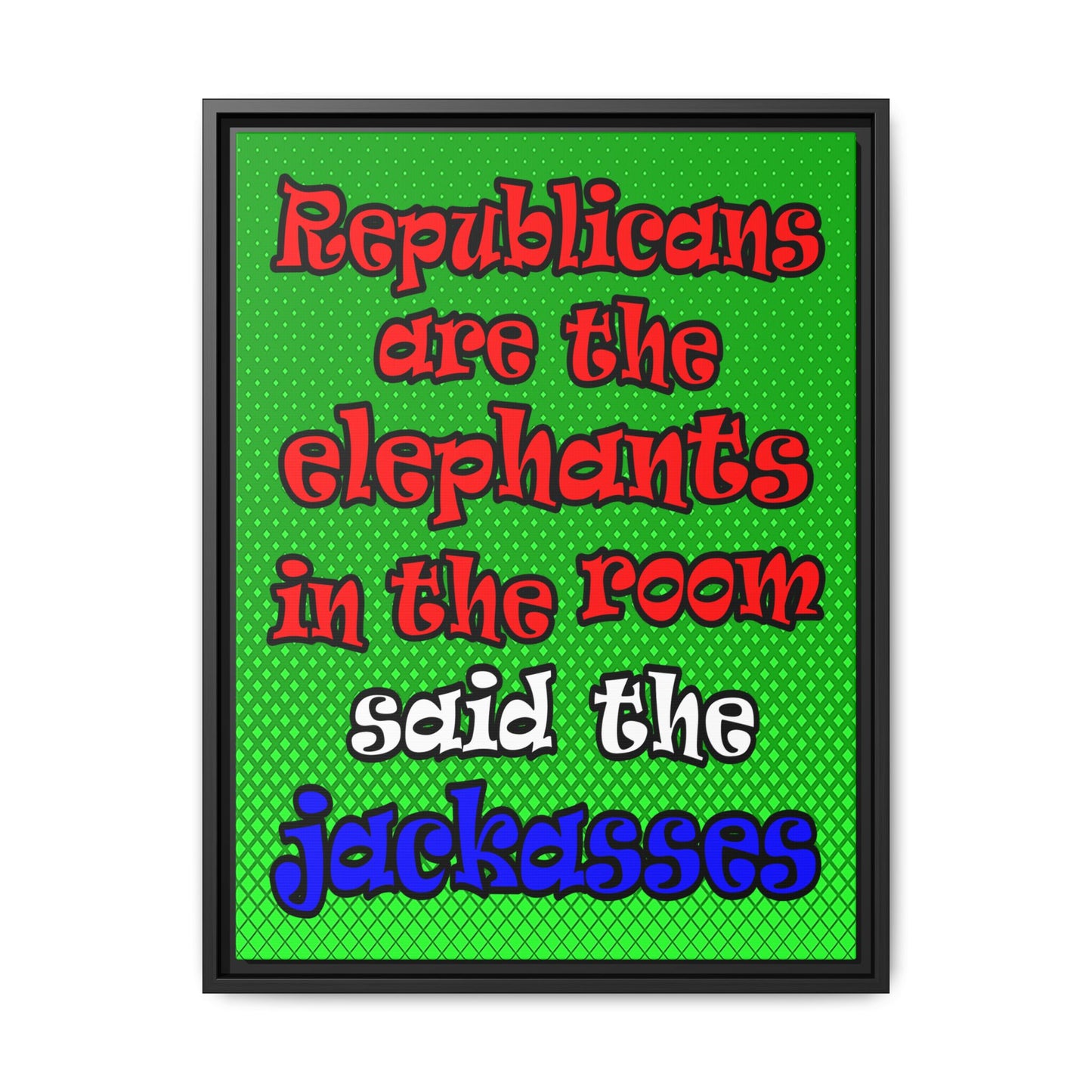 donkeys and elephants - framed canvas art (logo green)