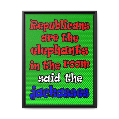 donkeys and elephants - framed canvas art (logo green)