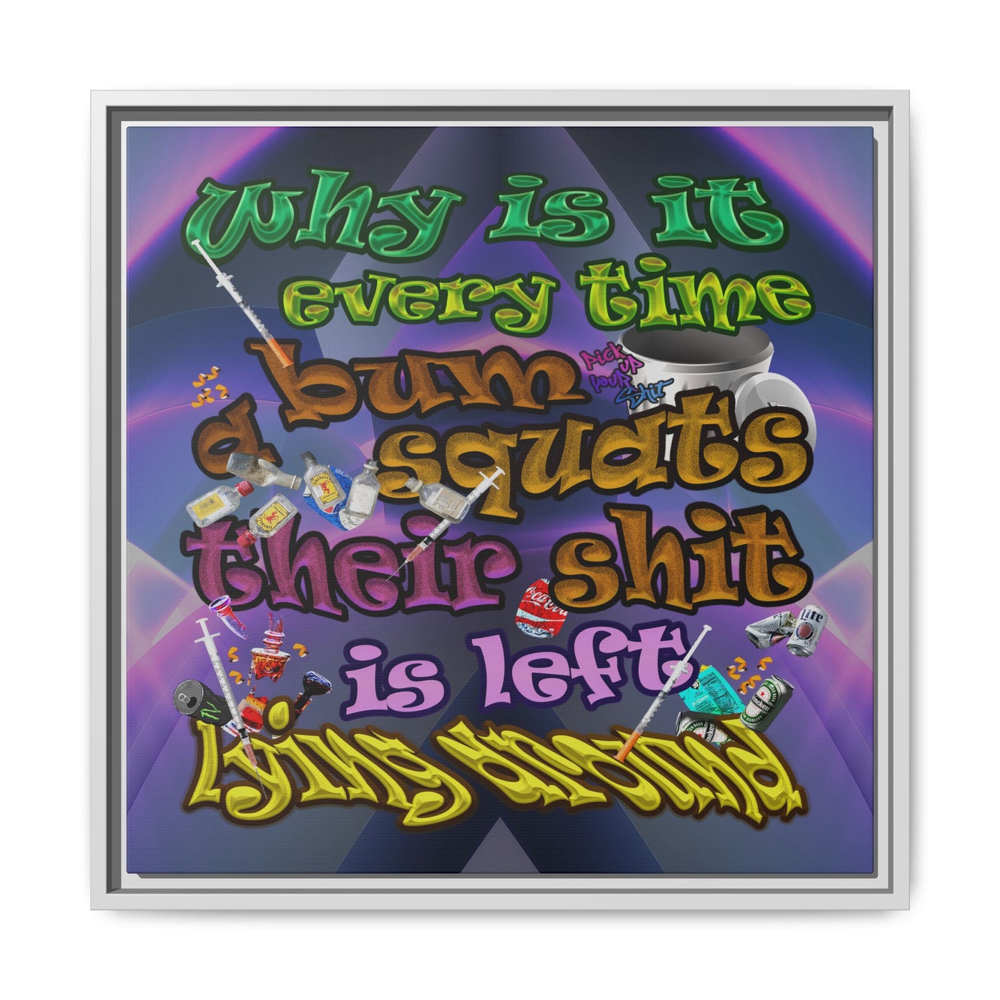 the bum's shit - framed canvas art (grey-pink wave)