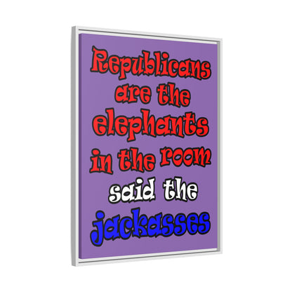 donkeys and elephants - framed canvas art (light purple)
