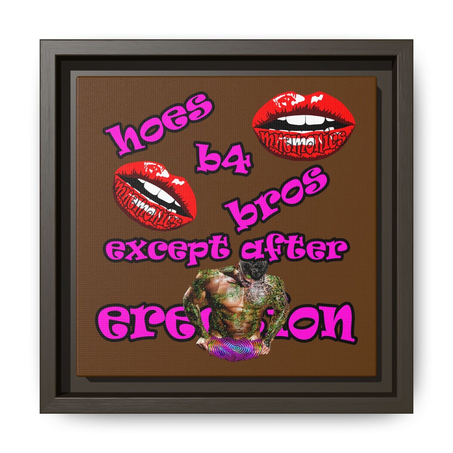 hoes b4 bros - framed canvas art (brown)