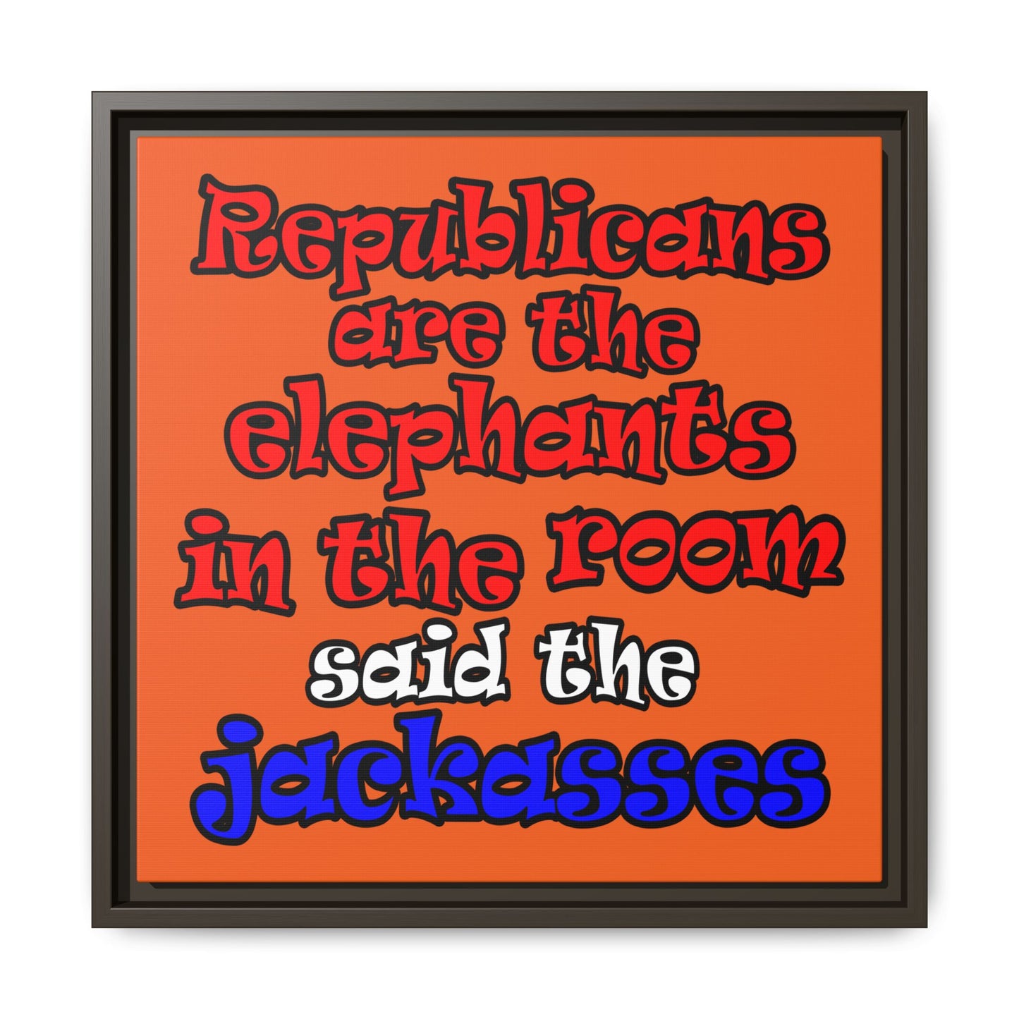 donkeys and elephants - framed canvas art (orange)