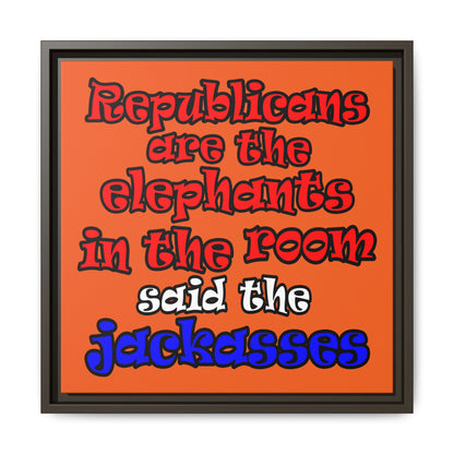 donkeys and elephants - framed canvas art (orange)