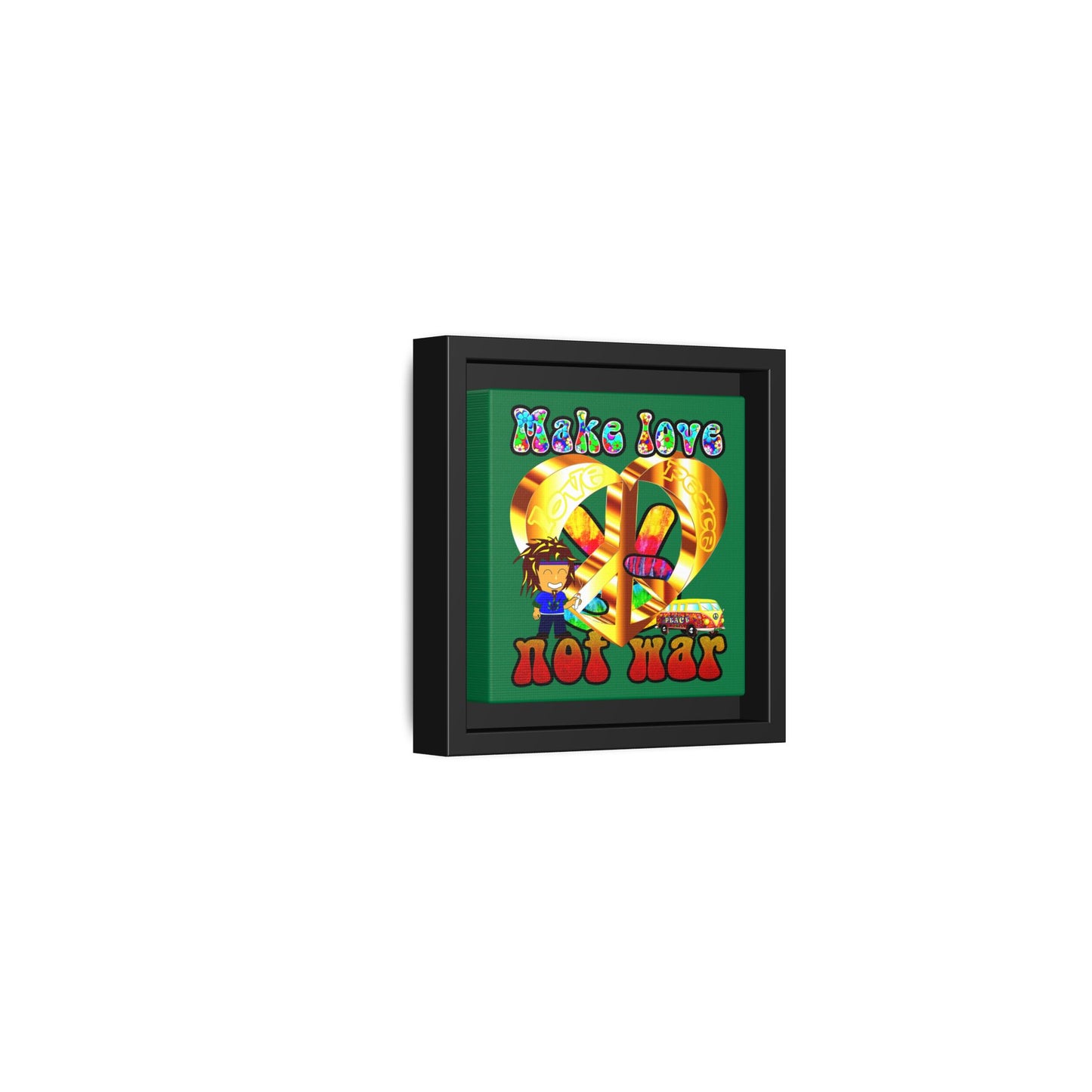 love peace - framed canvas art (dark green)