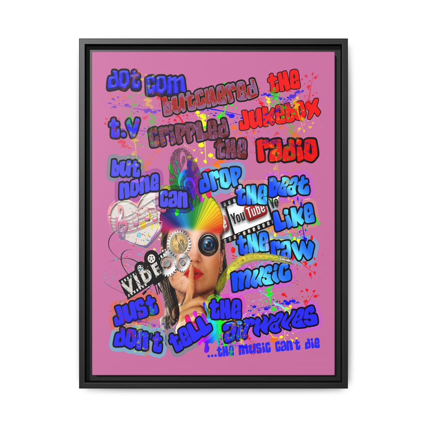 drop the beat - framed canvas art (light pink)