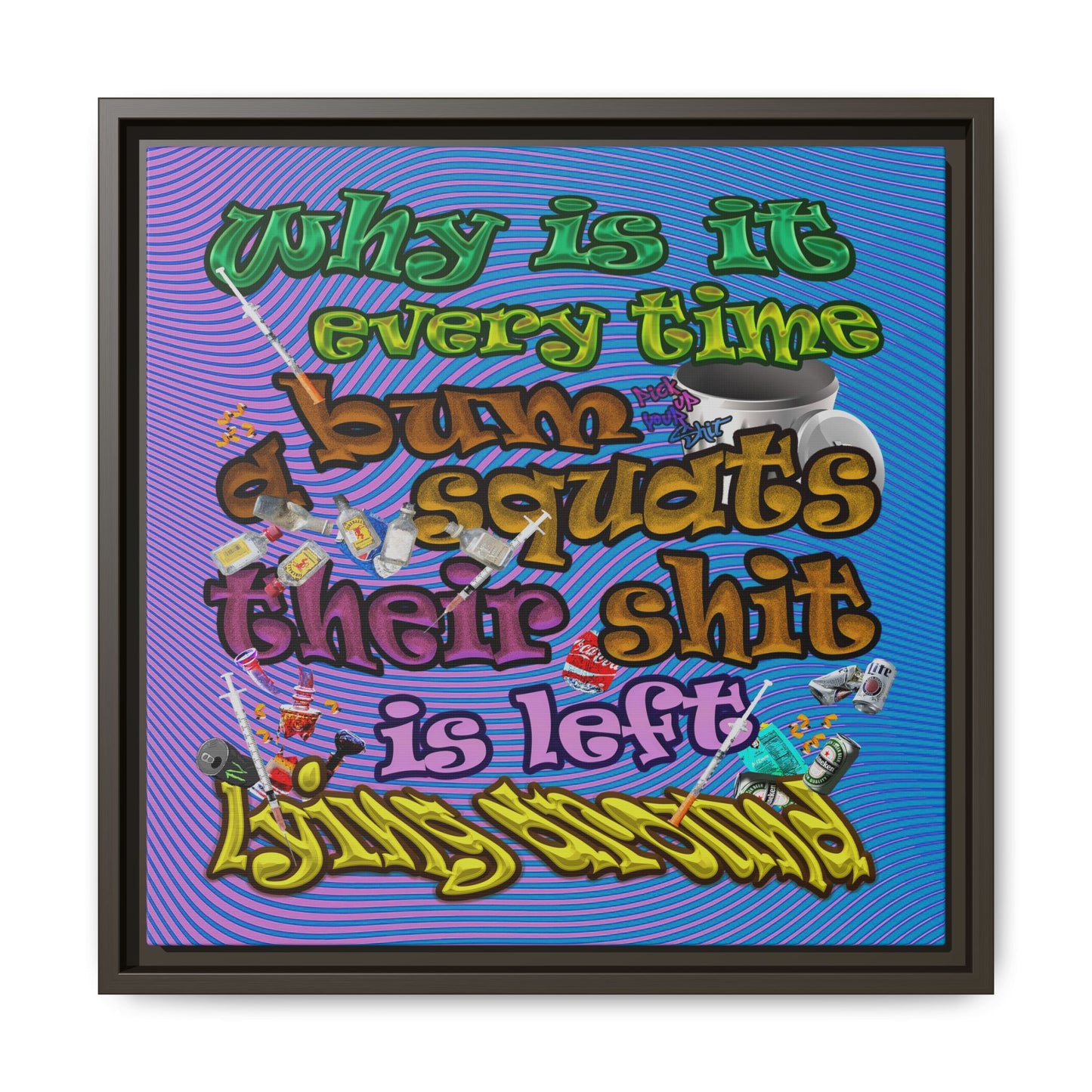 the bum's shit - framed canvas art (light blue-purple wave)