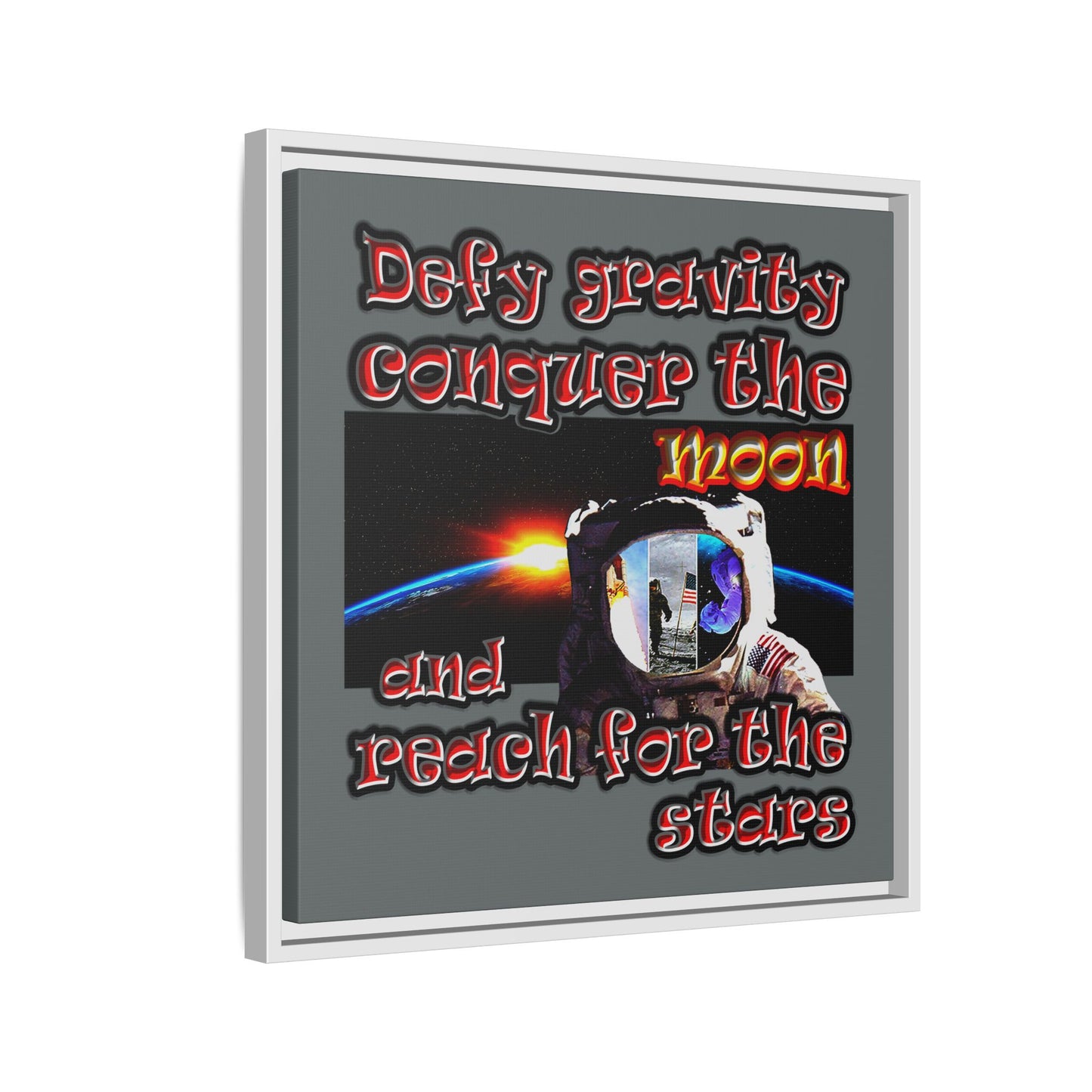 defy conquer reach - framed canvas art (dark grey)