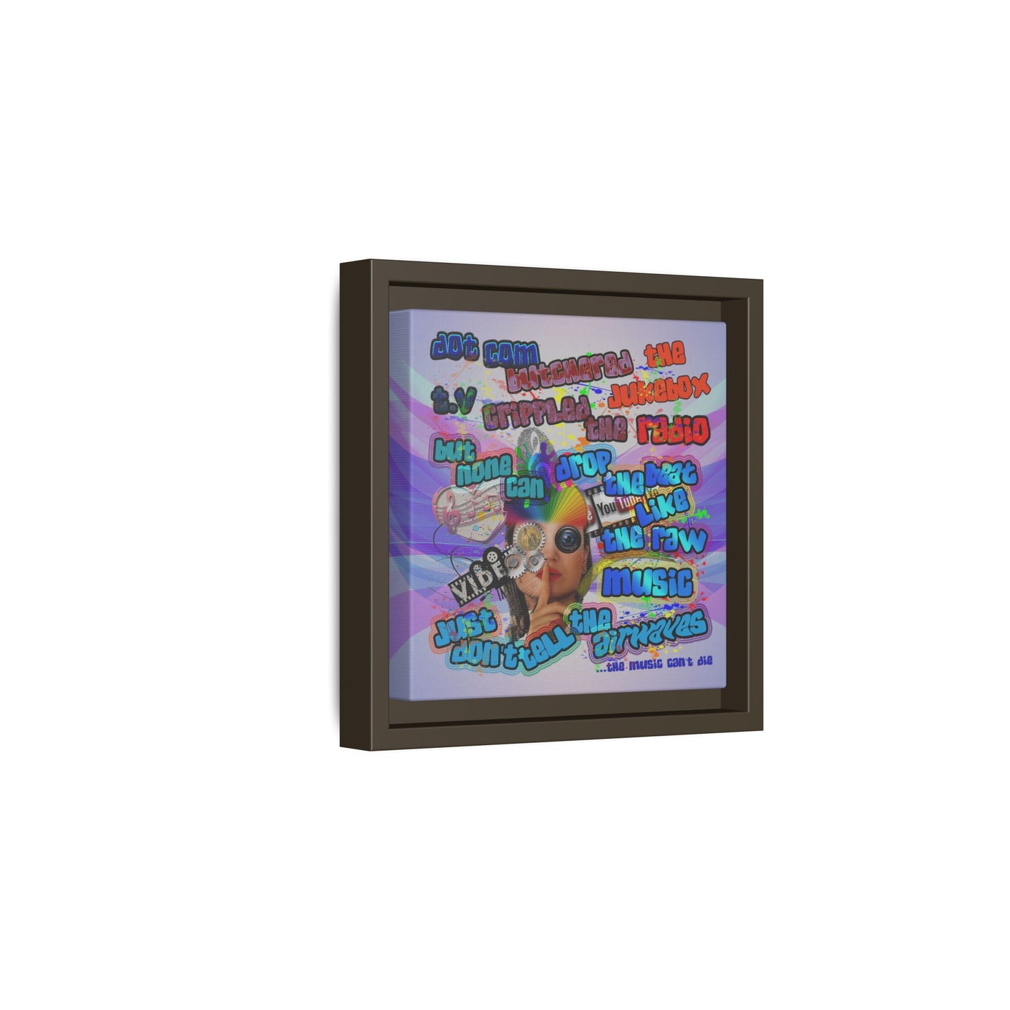 drop the beat - framed canvas art (light blue-pink wave)