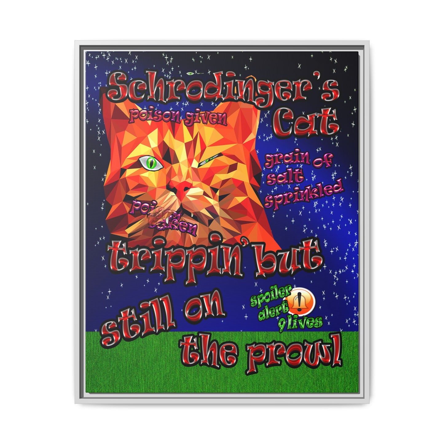schrodinger's cat - framed canvas art ('snoops' background)