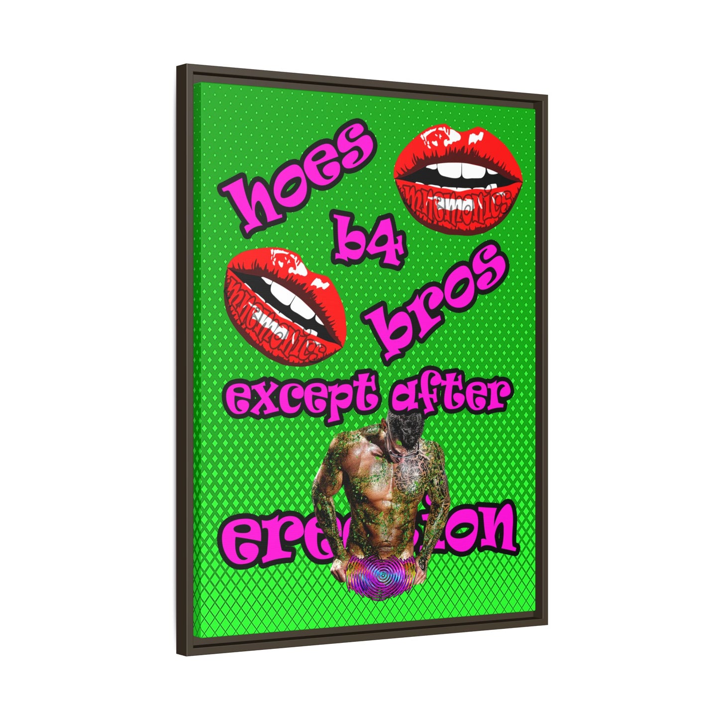 hoes b4 bros - framed canvas art (logo green)
