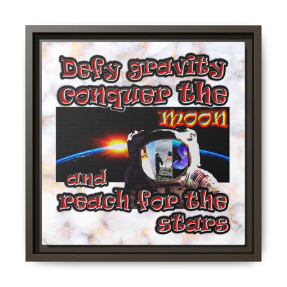 defy conquer reach - framed canvas art (white marble)