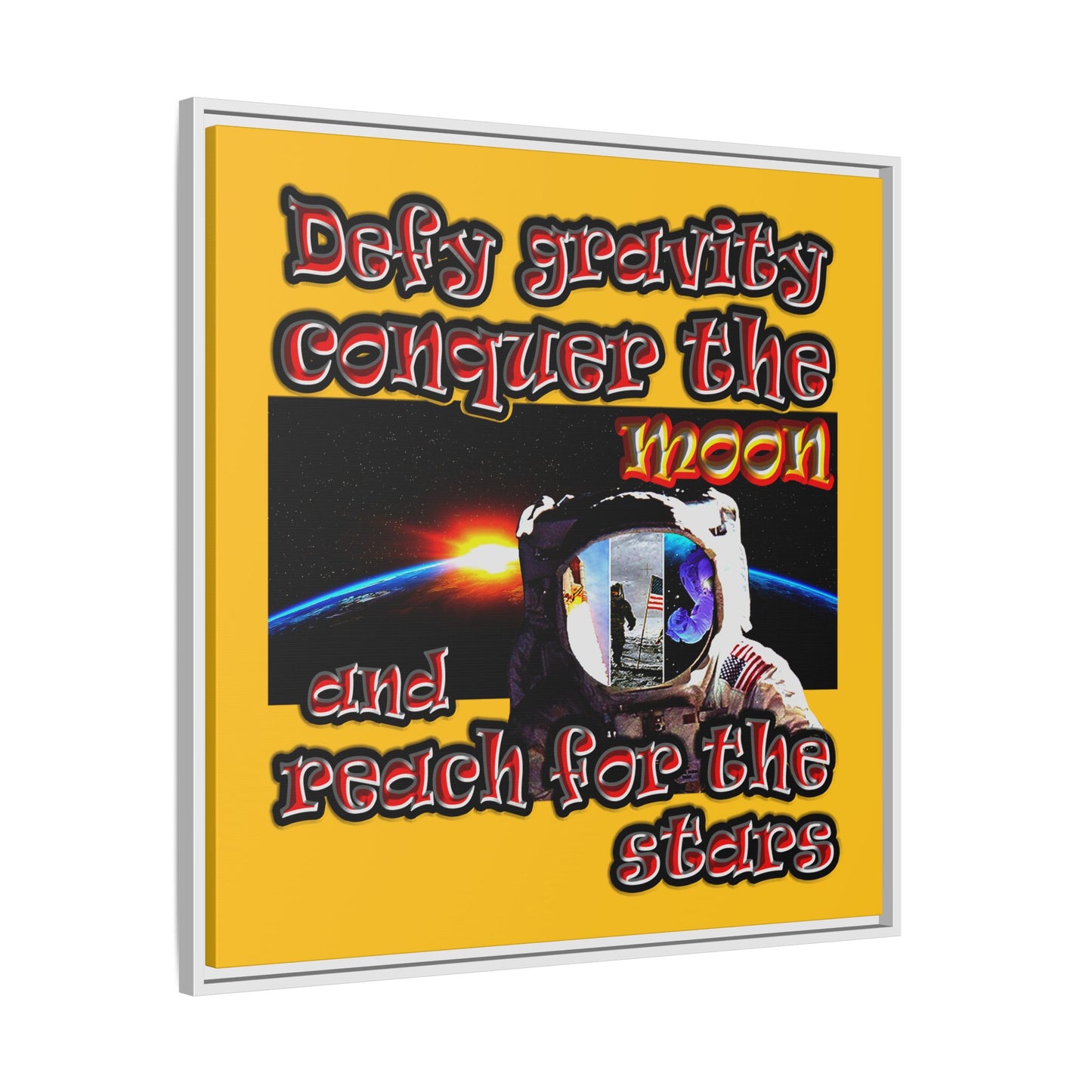 defy conquer reach - framed canvas art (yellow)
