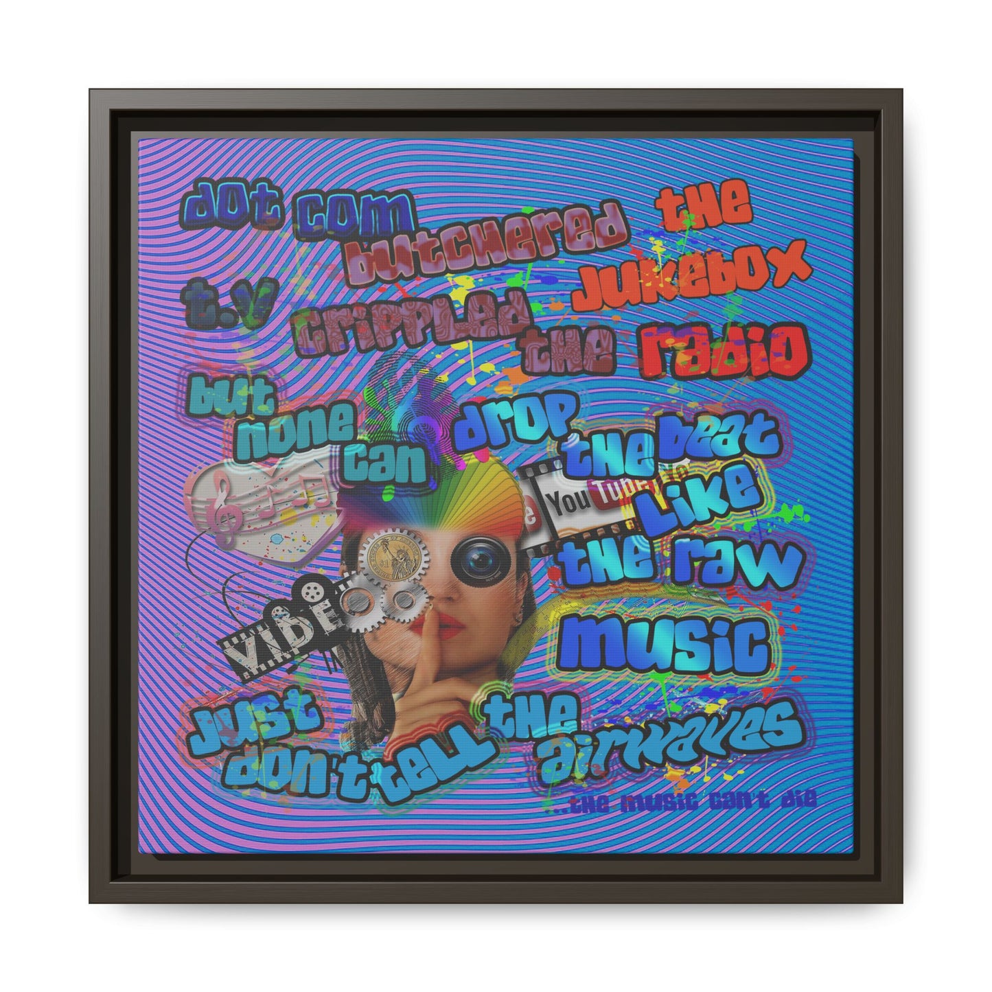 drop the beat - framed canvas art (light blue-purple wave)
