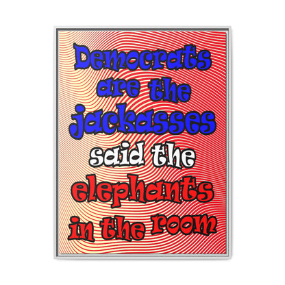 donkeys and elephants - framed canvas art (yellow-orange wave)