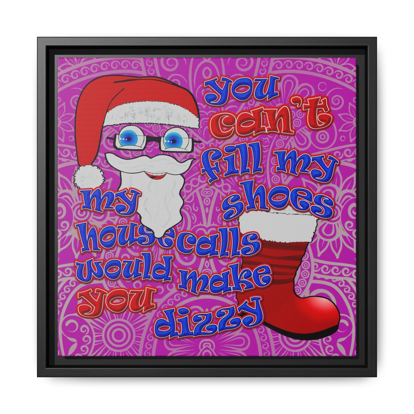 santa's shoes - framed canvas art (pink swirl)