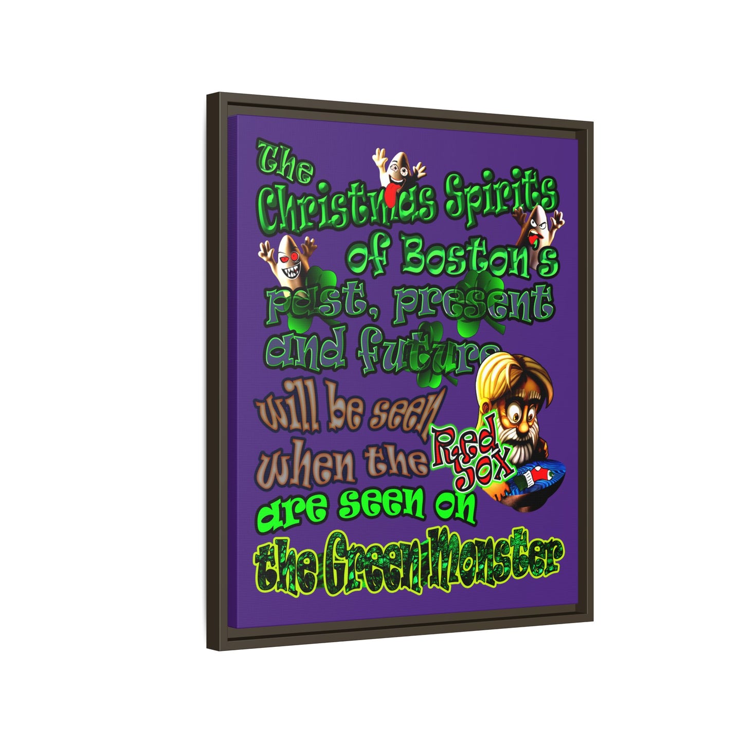christmas spirits of boston - framed canvas art (purple)