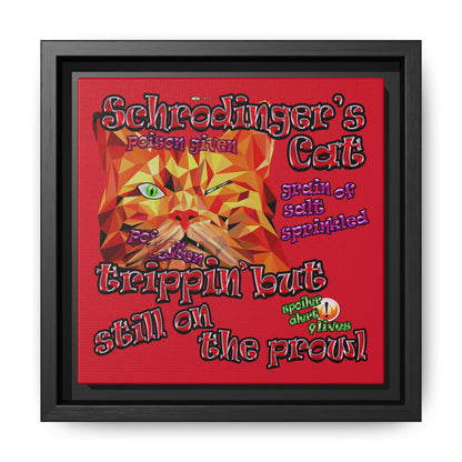 schrodinger's cat - framed canvas art (dark red)