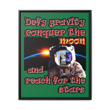 defy conquer reach - framed canvas art (dark green)