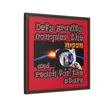 defy conquer reach - framed canvas art (dark red)