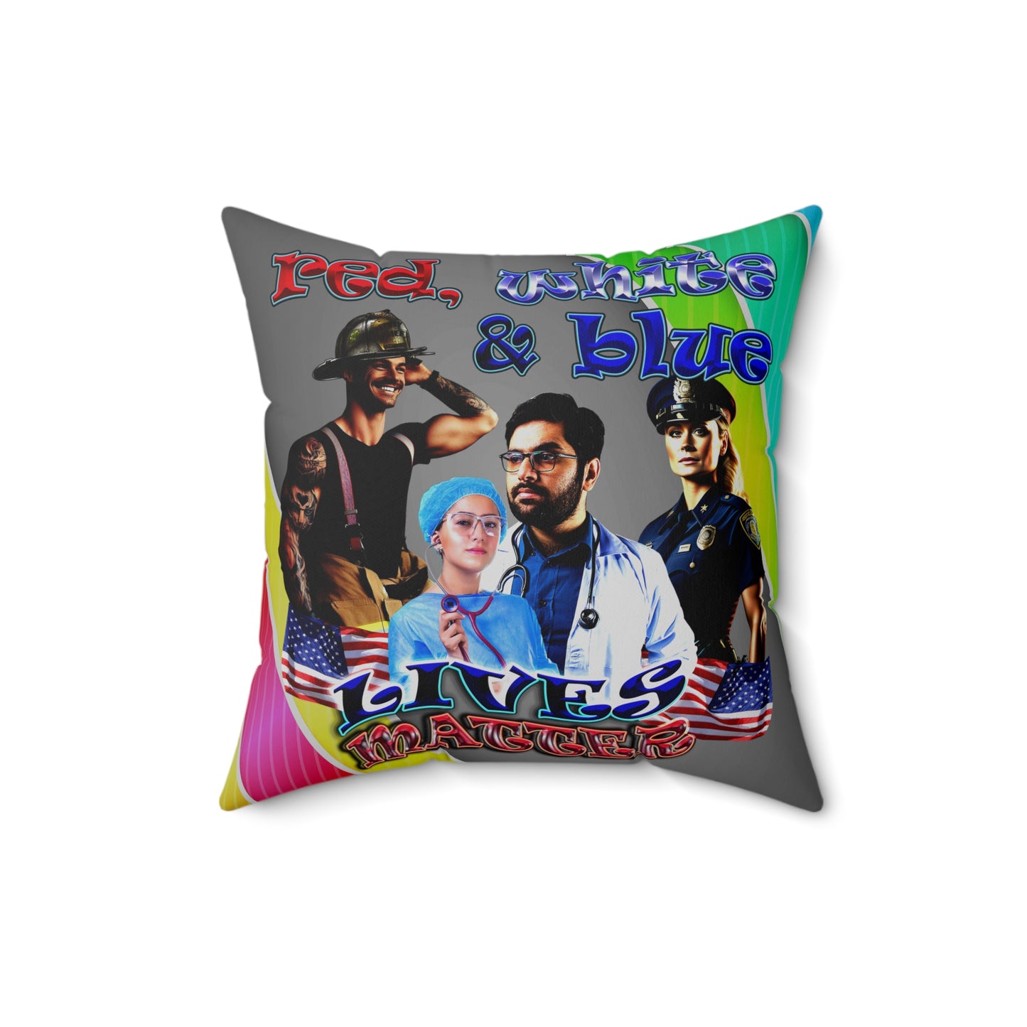 rw&b lives matter - Spun Polyester Square Pillow - (rainbow split)