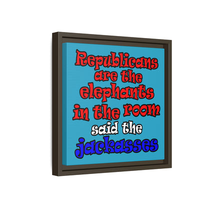 donkeys and elephants - framed canvas art (turquoise)