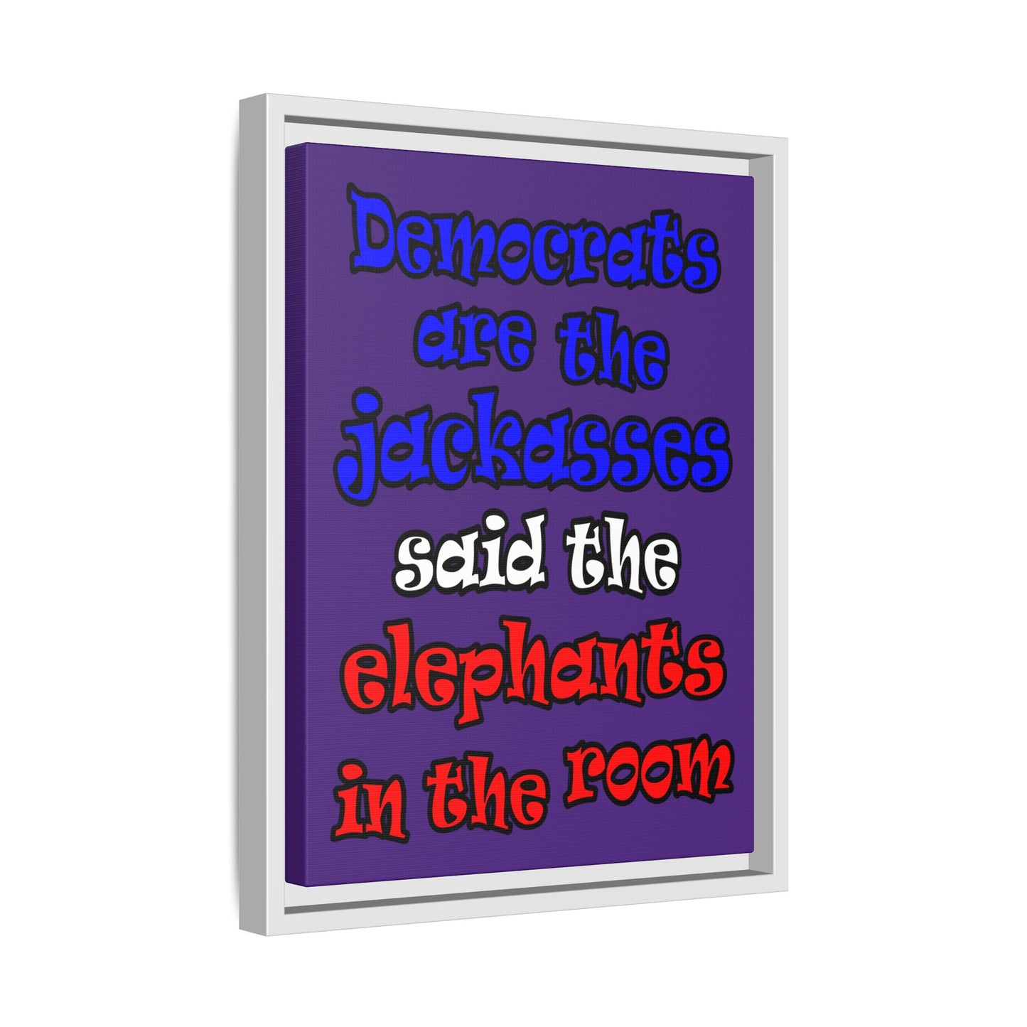 donkeys and elephants - framed canvas art (purple)