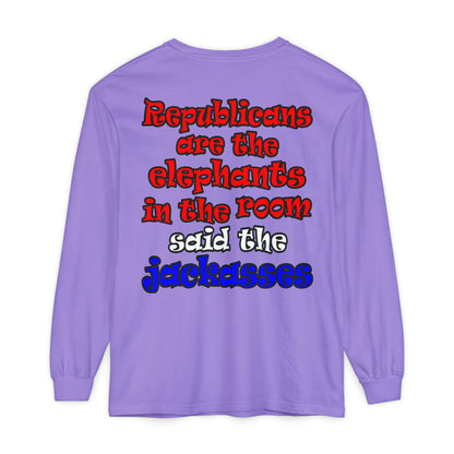 donkeys and elephants - Unisex Garment-dyed Long Sleeve T-Shirt