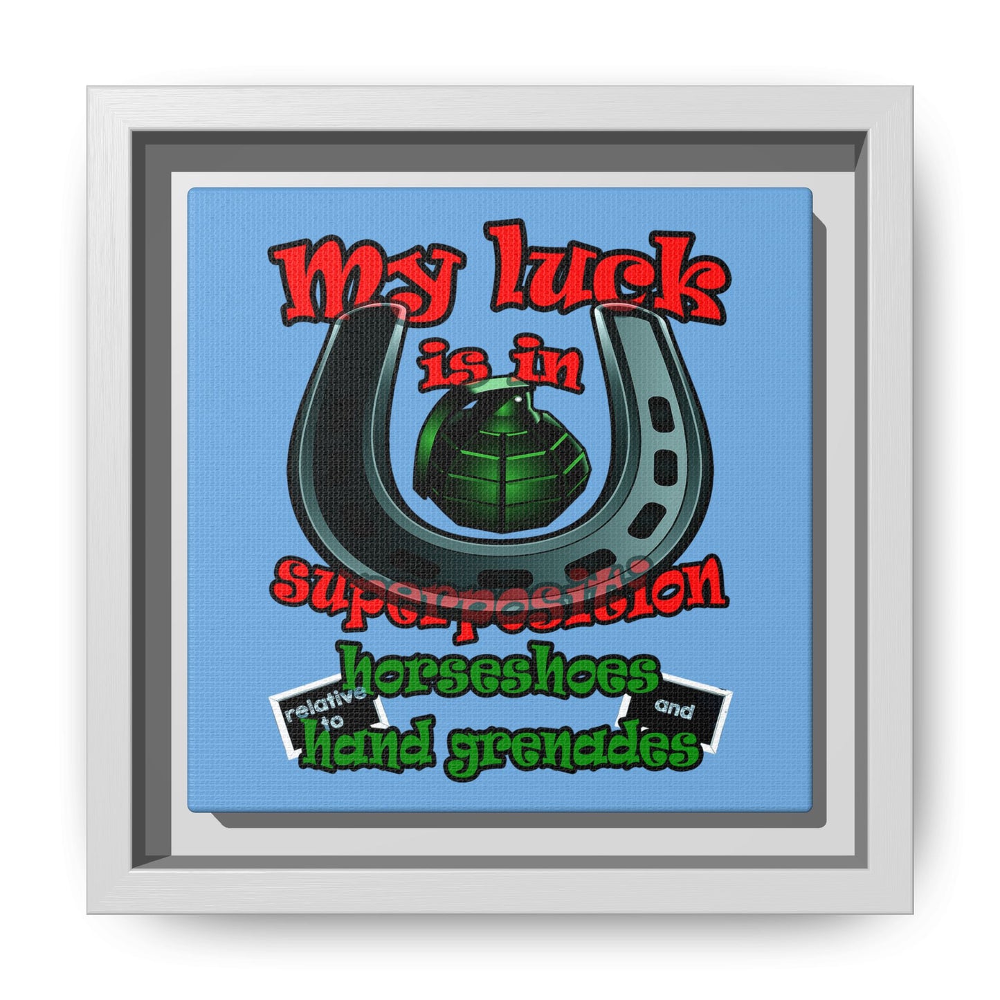 my luck - framed canvas art (light blue)
