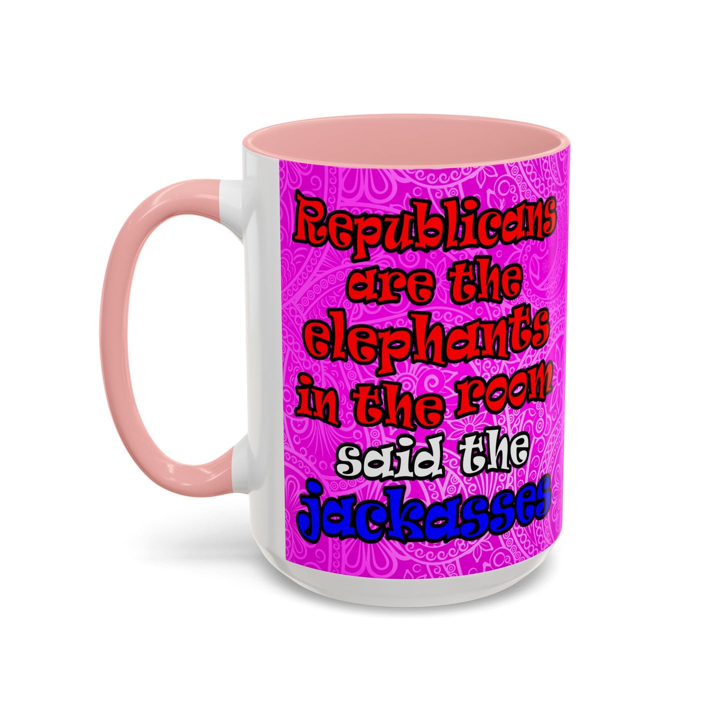 donkeys and elephants - Accent Mug (pink swirl)