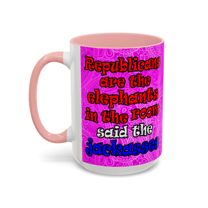 donkeys and elephants - Accent Mug (pink swirl)