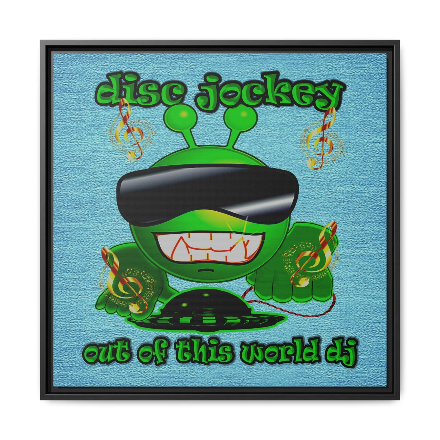 disc jockey - framed canvas art (faded blue)