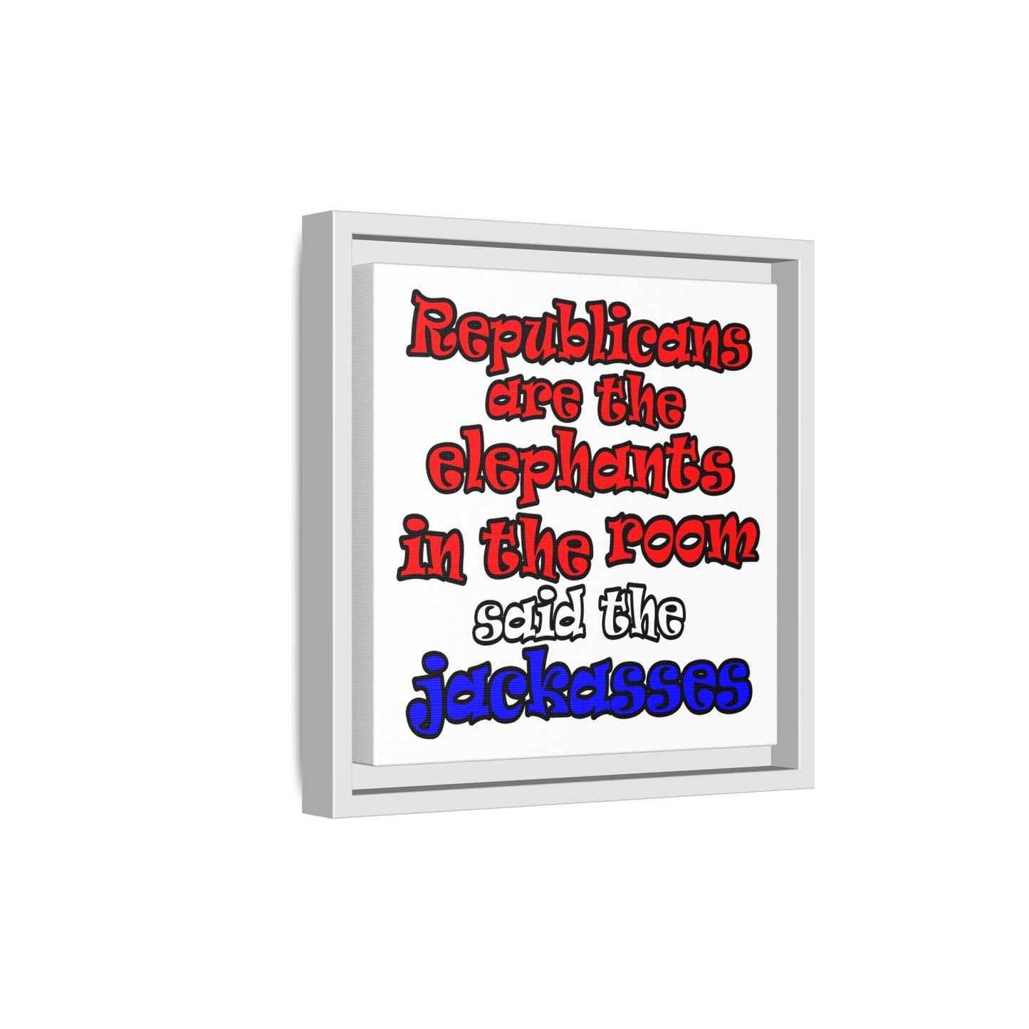 donkeys and elephants - framed canvas art (white)
