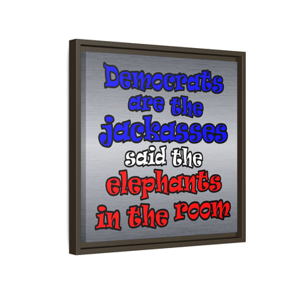 donkeys and elephants - framed canvas art (brushed nickel)