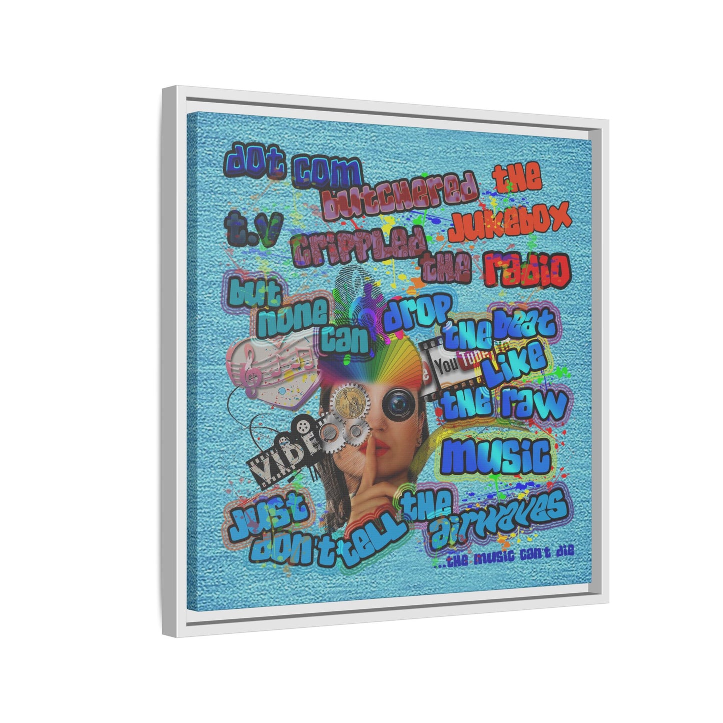 drop the beat - framed canvas art (faded blue)