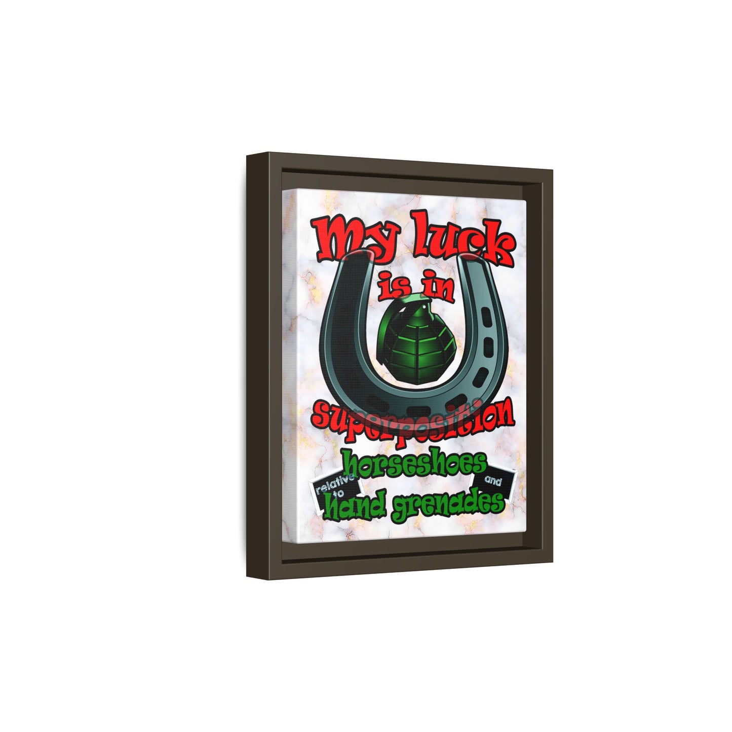 my luck - framed canvas art (white marble)