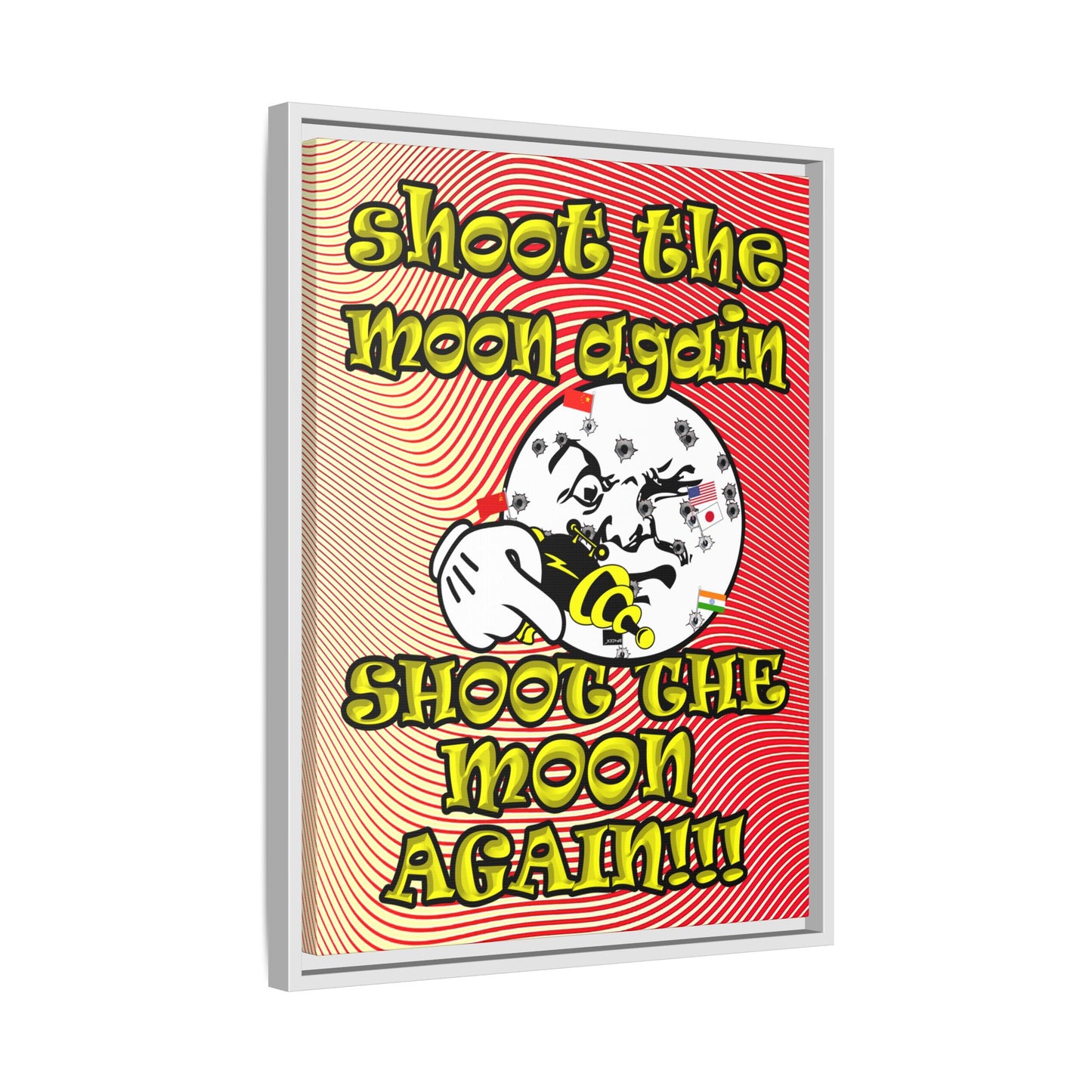 shoot the moon again - framed canvas art (yellow-orange wave)