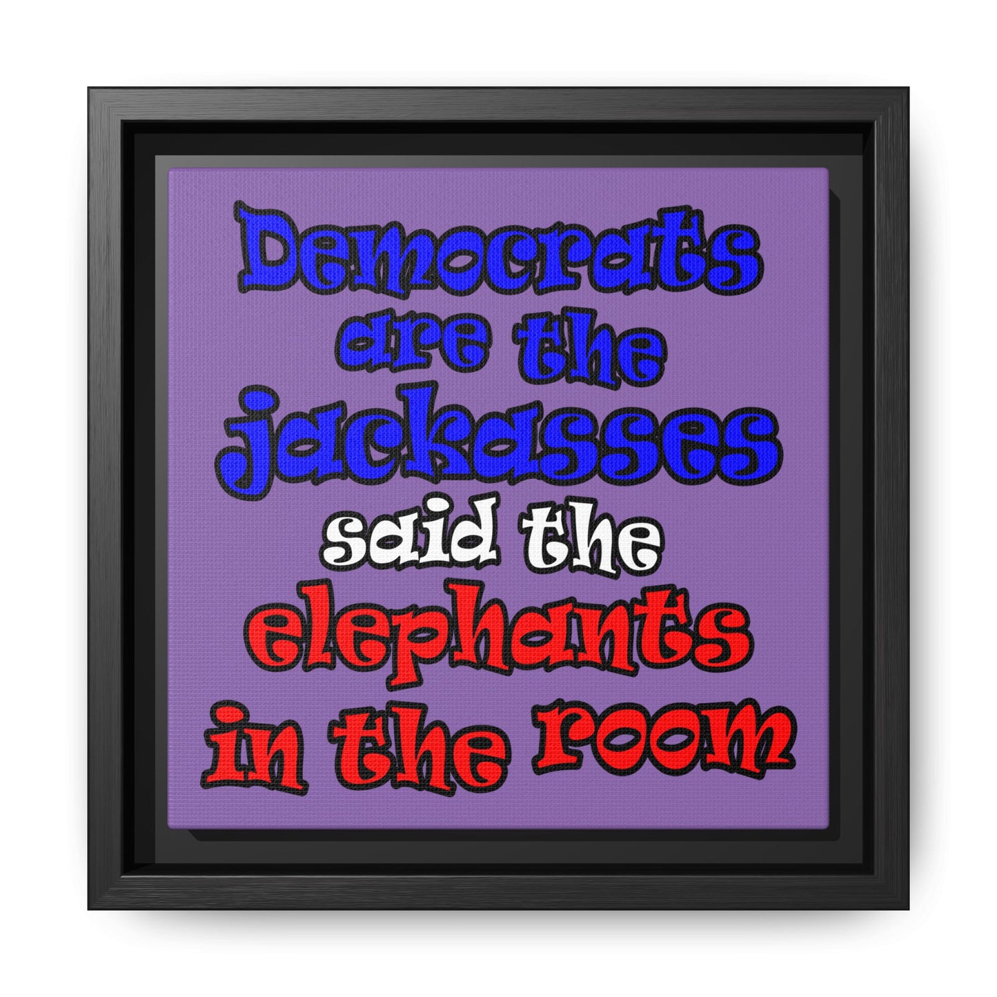 donkeys and elephants - framed canvas art (light purple)